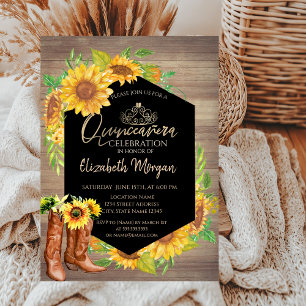 Rustic Sunflowers Wood Quinceañera Invitation