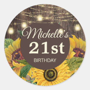 Rustic Sunflowers Wood String Lights 21st Birthday Classic Round Sticker