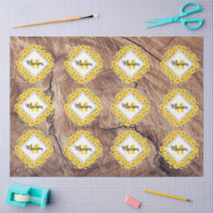 Rustic Sunflowers & Wood Texture Monogram Tissue Paper