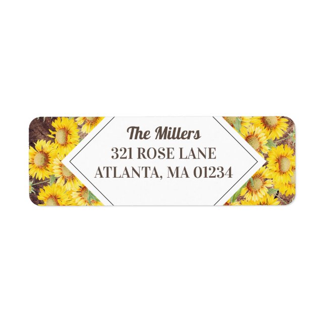 Rustic Sunflowers & Wood Texture Return Address Return Address Label (Front)