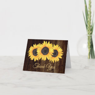 Rustic Sunflowers Wood Thank You Card