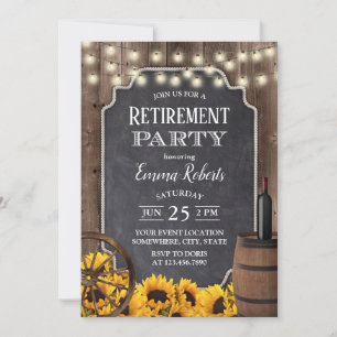 Rustic Sunflowers Wood Wine Barrel Retirement Invitation