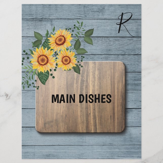 Rustic sunflowers wooden recipe organiser divider (Front)