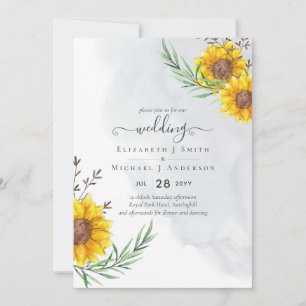 Rustic Sunflowers Woodland Barn Budget Wedding Invitation