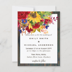 Rustic Sunflowers Yellow Red Blue Floral Wedding Holiday Card
