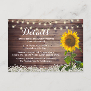 Rustic Sunfower String Lights Barn Wedding Details Invitation