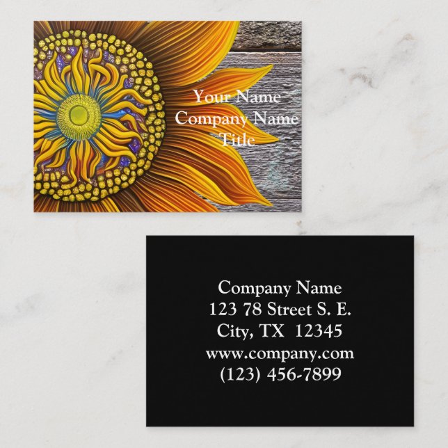 Rustic Sunny Sunflower on Barn Board Business Card (Front/Back)