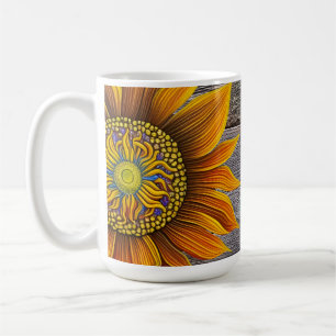 Rustic Sunny Sunflower on Barn Board Coffee Mug