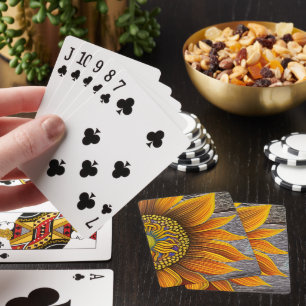 Rustic Sunny Sunflower on Barn Board Playing Cards