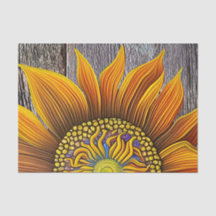 Rustic Sunny Sunflower on Barn Board Tissue Paper
