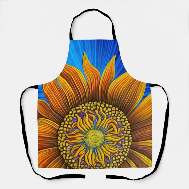 Rustic Sunny Sunflower on Blue Apron (Front)