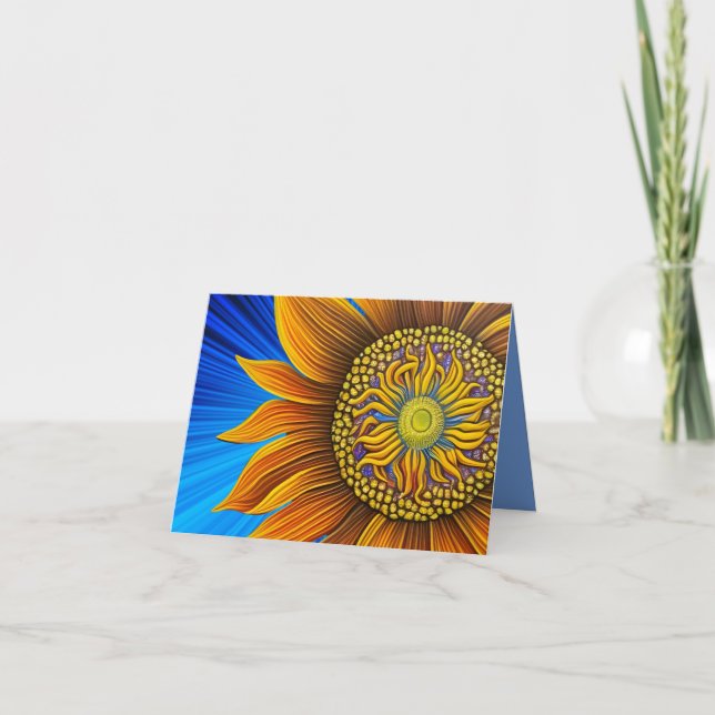 Rustic Sunny Sunflower on Blue Card (Front)