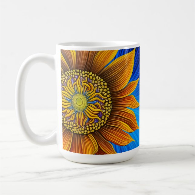 Rustic Sunny Sunflower on Blue Coffee Mug (Left)