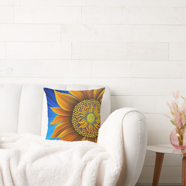 Rustic Sunny Sunflower on Blue Cushion (Couch)