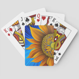 Rustic Sunny Sunflower on Blue Playing Cards
