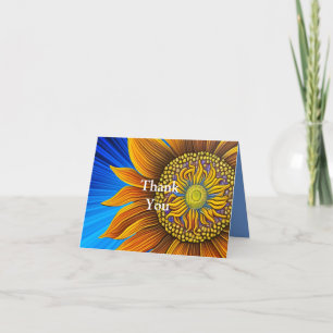 Rustic Sunny Sunflower on Blue Thank You Card