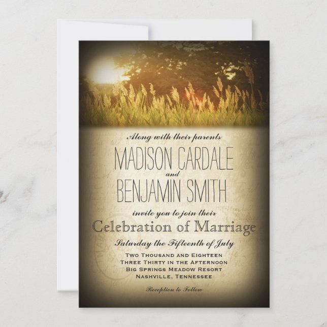 Rustic Sunset Field Meadow Country Wedding Invites (Front)