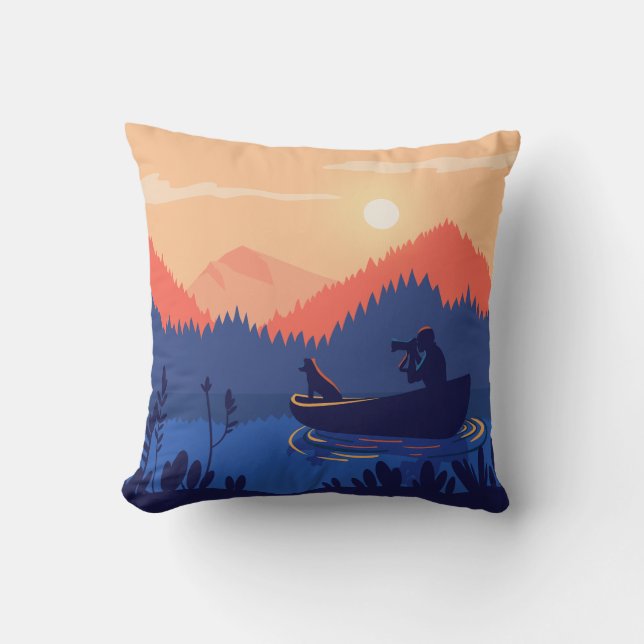 Rustic Sunset Fishing Scene Throw Pillow (Front)