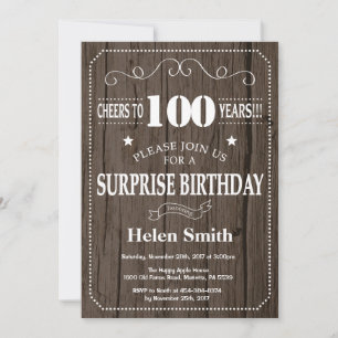 Rustic Surprise 100th Birthday Invitation