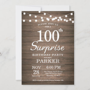 Rustic Surprise 100th Birthday Invitation Wood