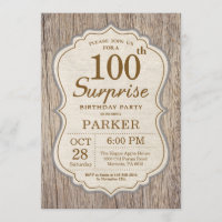 Rustic Surprise 100th Birthday Invitation Wood