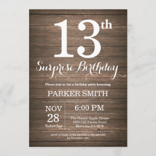Rustic Surprise 13th Birthday Invitation