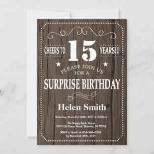 Rustic Surprise 15th Birthday Invitation