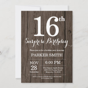 Rustic Surprise 16th Birthday Invitation