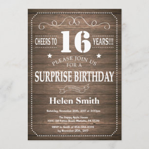 Rustic Surprise 16th Birthday Invitation