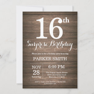 Rustic Surprise 16th Birthday Invitation