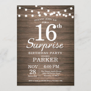 Rustic Surprise 16th Birthday Invitation Wood
