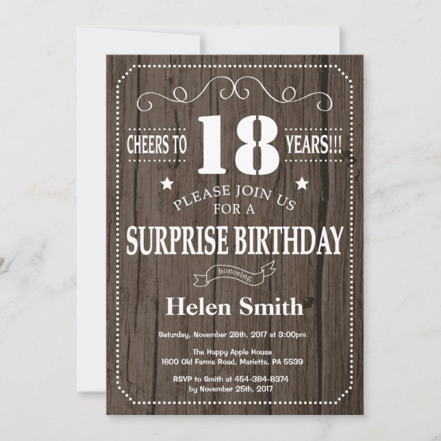 Rustic Surprise 18th Birthday Invitation (Front)