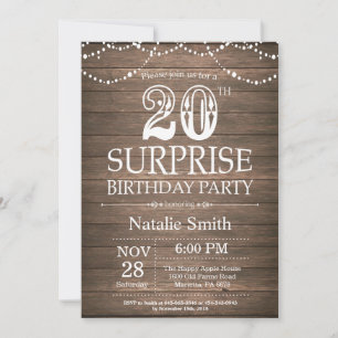 Rustic Surprise 20th Birthday Invitation