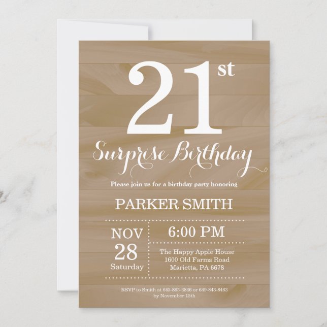 Rustic Surprise 21st Birthday Invitation (Front)