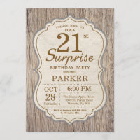 Rustic Surprise 21st Birthday Invitation Wood