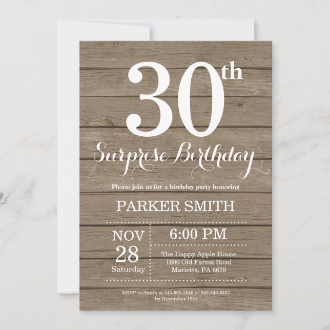 Rustic Surprise 30th Birthday Invitation (Front)