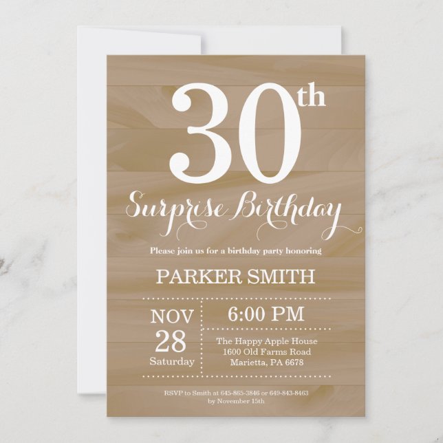 Rustic Surprise 30th Birthday Invitation (Front)