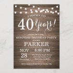 Rustic Surprise 40th Birthday Invitation Wood<br><div class="desc">Rustic Surprise 40th Birthday Invitation Wood Background with String Lights. 13th 15th 16th 18th 20th 21st 30th 40th 50th 60th 70th 80th 90th 100th, Any age. Adult Birthday. Woman or Man Male Birthday Party. For further customisation, please click the "Customise it" button and use our design tool to modify this...</div>