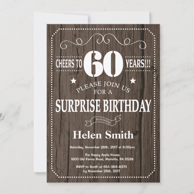 Rustic Surprise 60th Birthday Invitation (Front)