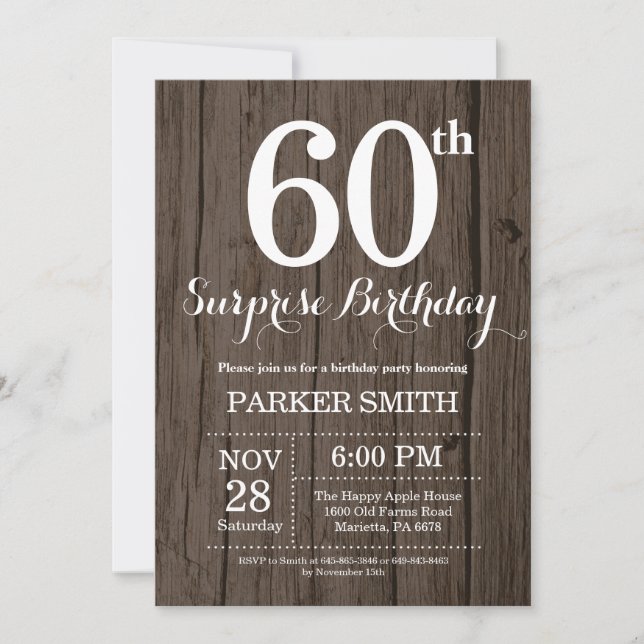 Rustic Surprise 60th Birthday Invitation (Front)