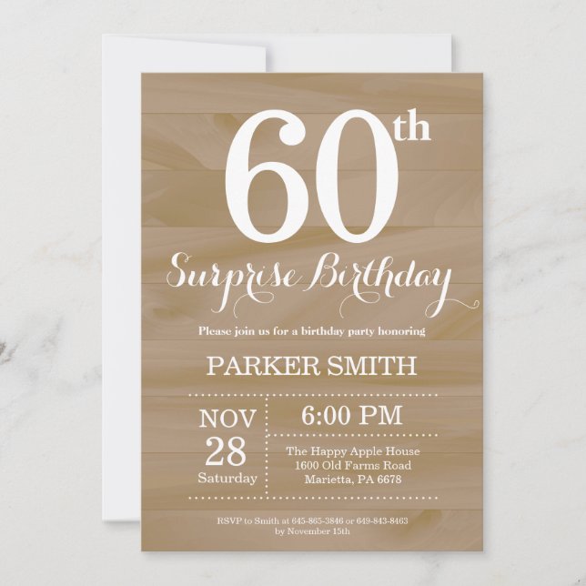 Rustic Surprise 60th Birthday Invitation (Front)