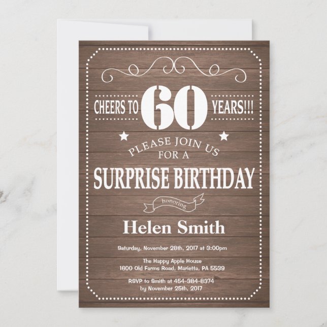 Rustic Surprise 60th Birthday Invitation (Front)