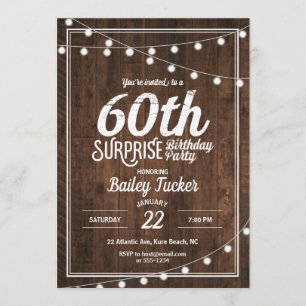 Rustic Surprise 60th Birthday Party Invitation