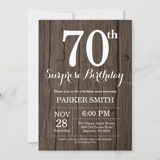 Rustic Surprise 70th Birthday Invitation (Front)