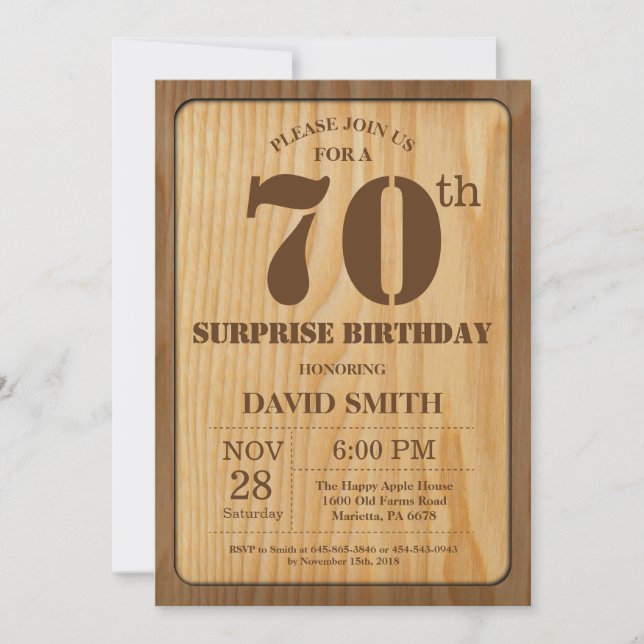 Rustic Surprise 70th Birthday Invitation Wood (Front)