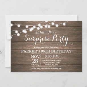Rustic Surprise 80th Birthday Invitation Wood