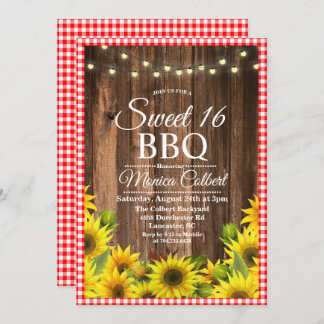 Rustic Sweet 16 BBQ Sunflower Invitation