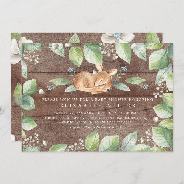 Rustic Sweet Deer Neutral Baby Shower Invitation (Front/Back)
