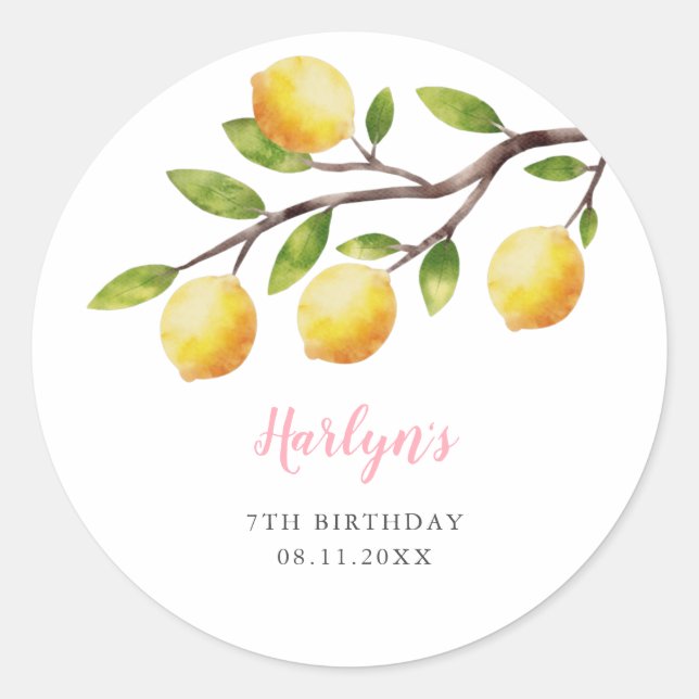 Rustic Sweet Lemon Girl Birthday Party  Classic Round Sticker (Front)