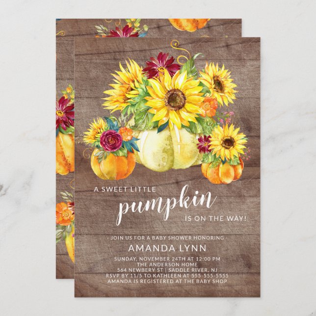 Rustic Sweet Little Pumpkin Neutral Baby Shower Invitation (Front/Back)